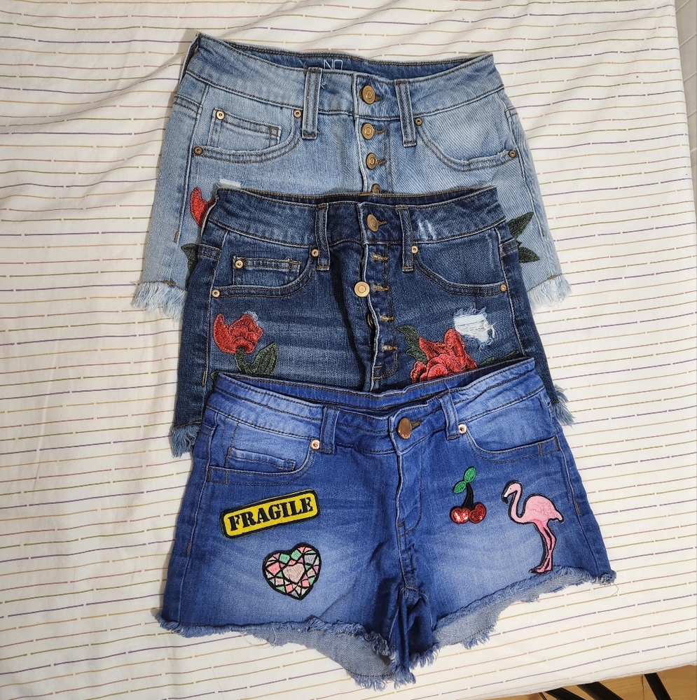 Embroidered Denim Shorts Trio